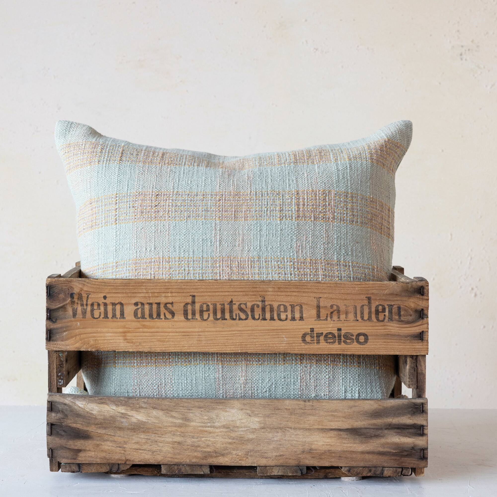 Hello Honey® 20" x 20" Tan & Pink Plaid Hand-Woven Cotton Pillow